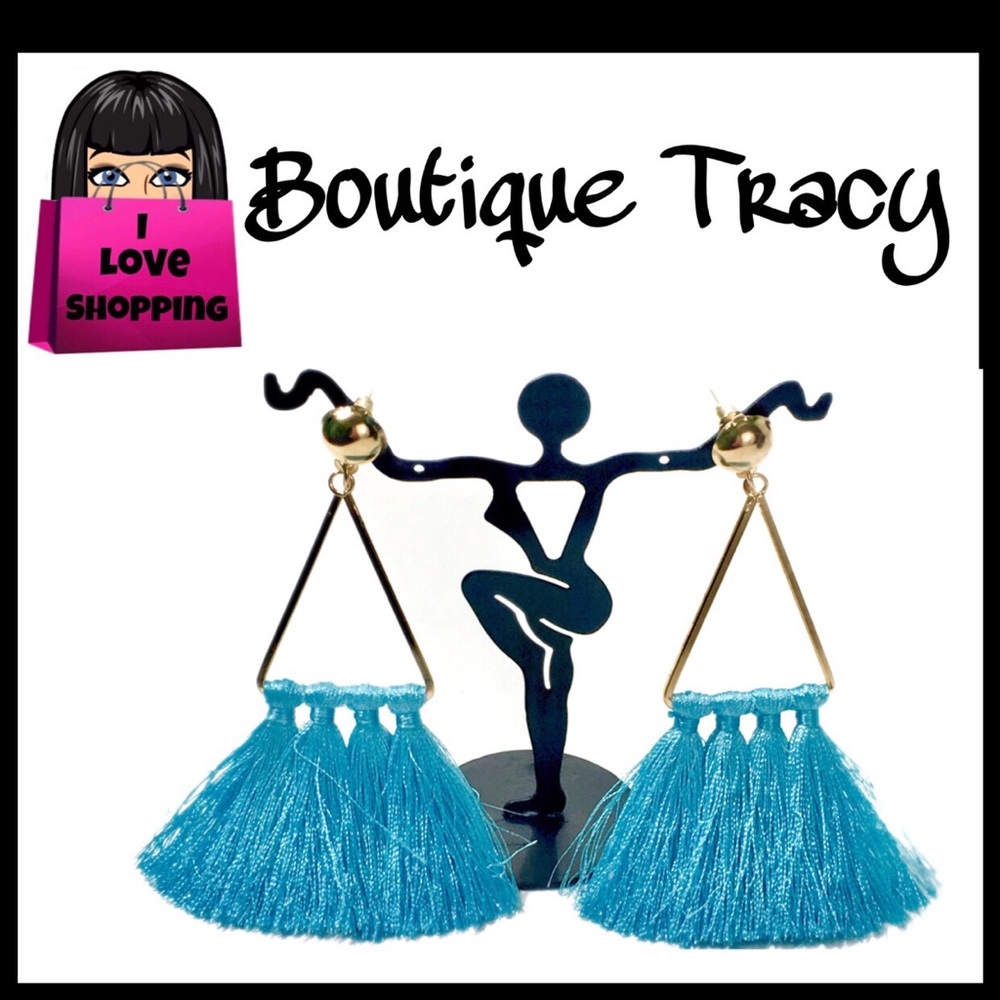 Boho Turquoise Tassel Fringe Drop Earrings